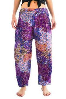 Peacock Print Smocked Waist Harem Pants